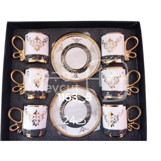 طقم فناجين قهوة عدد 12لون ابيض وذهبي