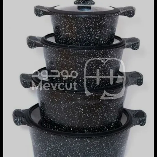 طقم طناجر كرانيت 4 قطع مع أغطية زجاجية