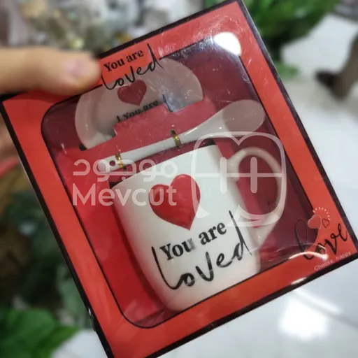 كوب خزفي مع غطاء وملعقة - هدية