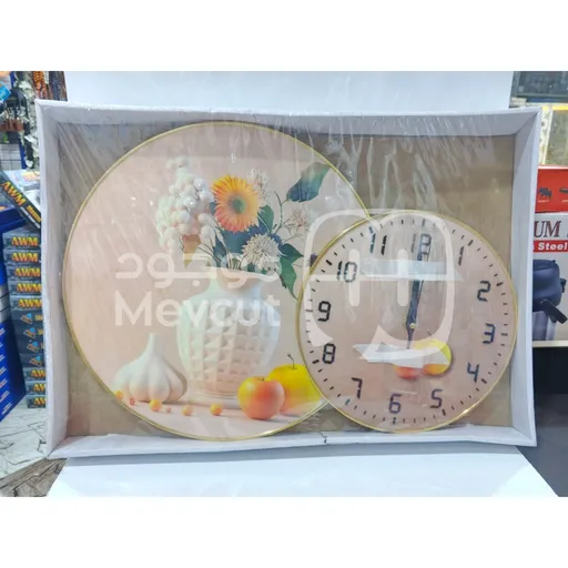 ساعة حائط ديكورية مزدوجة مع لوحة فنية