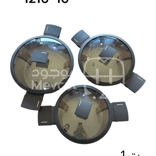 طقم طناجر غير لاصقة مع أغطية زجاجية