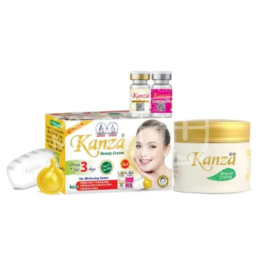 مجموعة تجميلية متكاملة تُستخدم للعناية بالبشرة وتفتيحها