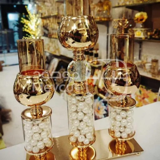 طقم شمعدانات فاخر ثلاثي، بتصميم ديكوري فخم ولمسات عصرية