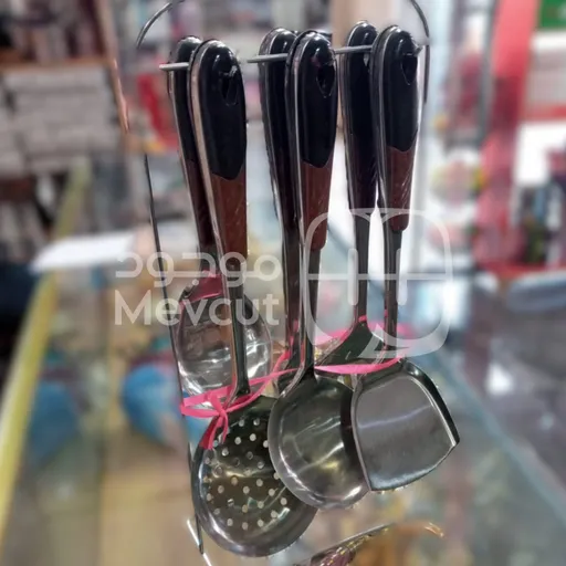 طقم مغارف وأدوات تقديم للمطبخ مع حامل معدني